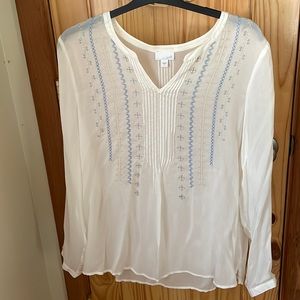 J Jill size L off white and blue embroidered